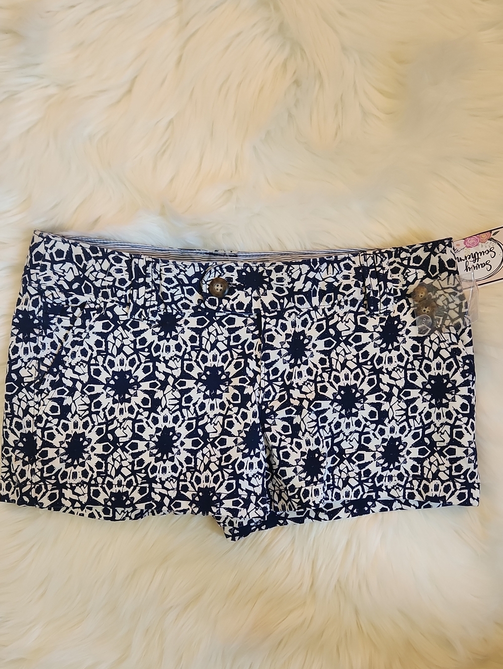Juniors Size 7 - Navy and White Printed Cotton Shorts - Beand: Red Camel